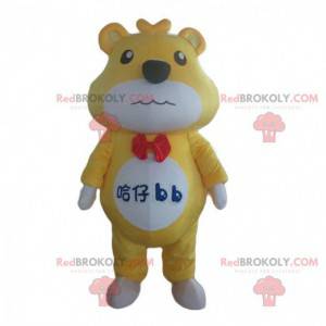 Mascote urso de pelúcia amarelo e branco, fantasia de urso de