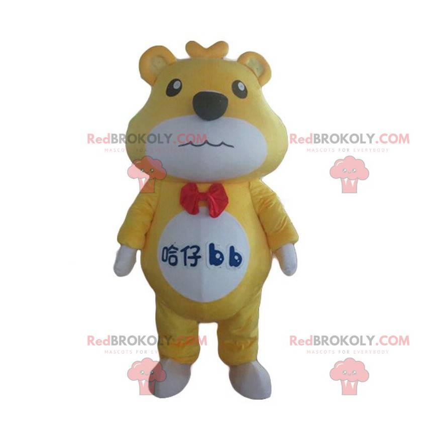 Gul og hvid bamse maskot, bamse kostume - Redbrokoly.com