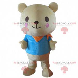 Mascota oso de peluche beige con mejillas rosadas -