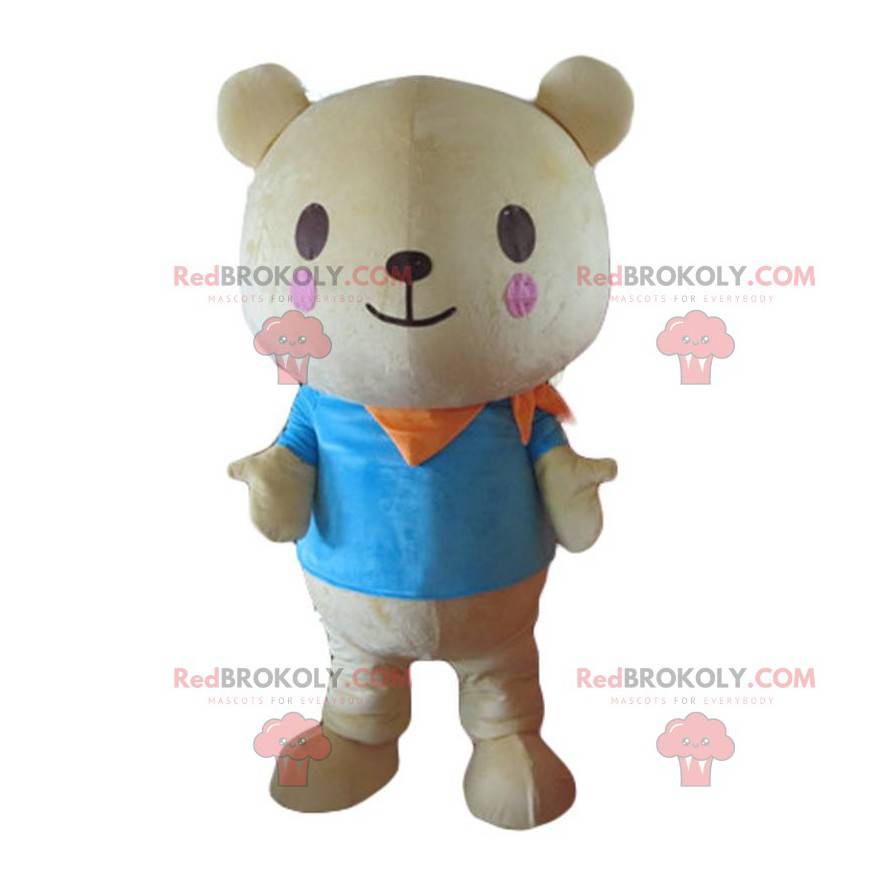 Mascotte d'ourson en peluche beige avec les joues roses -