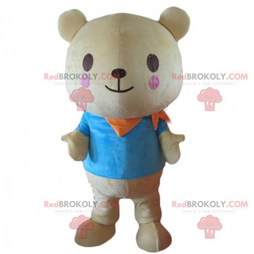 Mascotte d'ourson en peluche beige avec les joues roses -