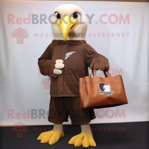 Brown Bald Eagle mascot costume character dressed with a Turtleneck and Tote bags