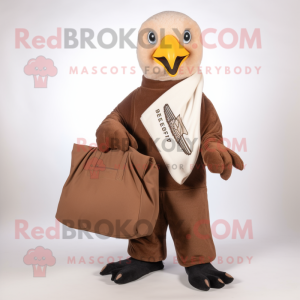 Brown Bald Eagle mascot costume character dressed with a Turtleneck and Tote bags