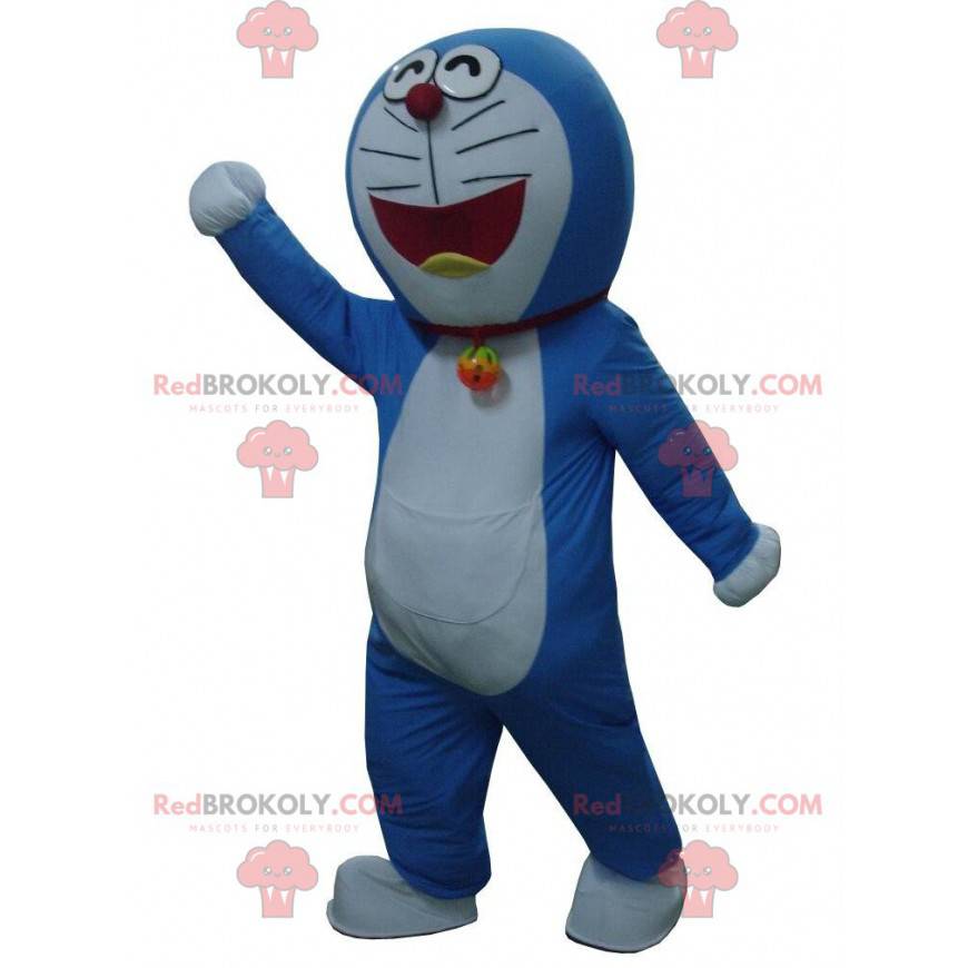 Mascote Doraemon, famoso gato mangá azul e branco -