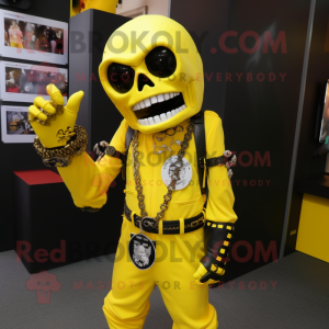 Yellow Undead mascot costume character dressed with a Jumpsuit and Bracelets