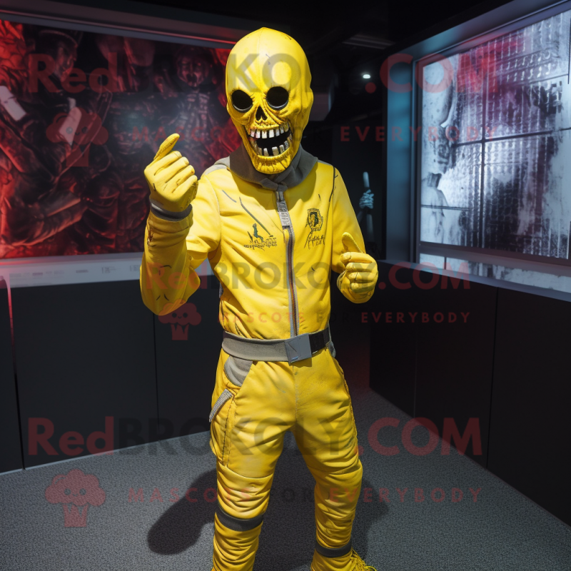 Yellow Undead mascot costume character dressed with a Jumpsuit and Bracelets Yellow Undead mascot costume character dressed with a Jumpsuit and Bracelets