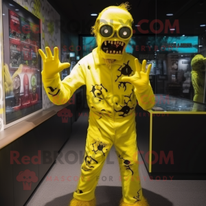 Yellow Undead mascot costume character dressed with a Jumpsuit and Bracelets