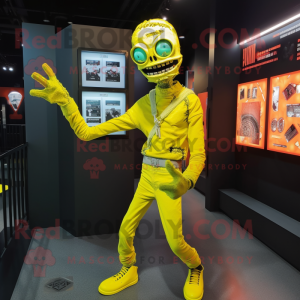 Yellow Undead mascot costume character dressed with a Jumpsuit and Bracelets