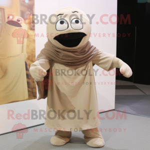 Beige But mascot costume character dressed with a Turtleneck and Shawl pins