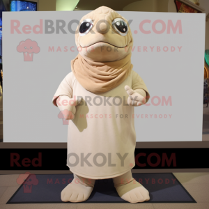 Beige But mascot costume character dressed with a Turtleneck and Shawl pins