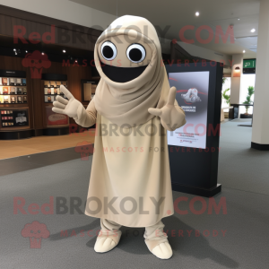 Beige But mascot costume character dressed with a Turtleneck and Shawl pins