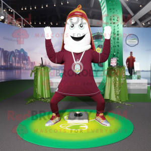 Maroon Green Beer mascot costume character dressed with a Yoga Pants and Necklaces