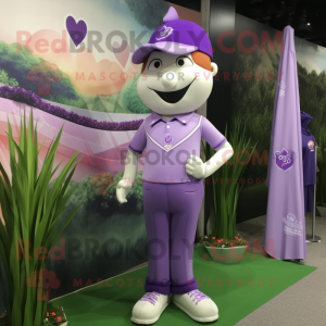 Lavender Arrow Of Love mascot costume character dressed with a Polo Tee and Cufflinks