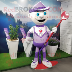 Lavender Arrow Of Love mascot costume character dressed with a Polo Tee and Cufflinks
