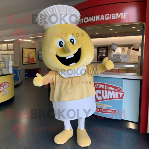 Gold Clam Chowder mascot costume character dressed with a Romper and Cummerbunds
