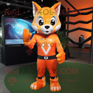 Orange Bobcat mascot costume character dressed with a Playsuit and Belts