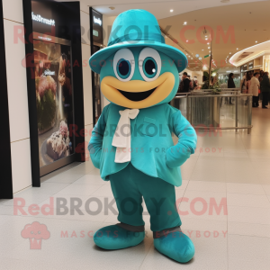 Teal Oyster mascot costume character dressed with a Trousers and Hats