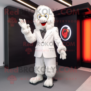 White Fried Chicken mascot costume character dressed with a Blazer and Gloves