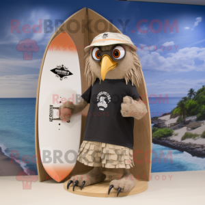 Beige Crow mascot costume character dressed with a Board Shorts and Rings