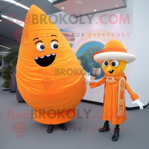 Orange Tacos mascot costume character dressed with a Evening Gown and Berets