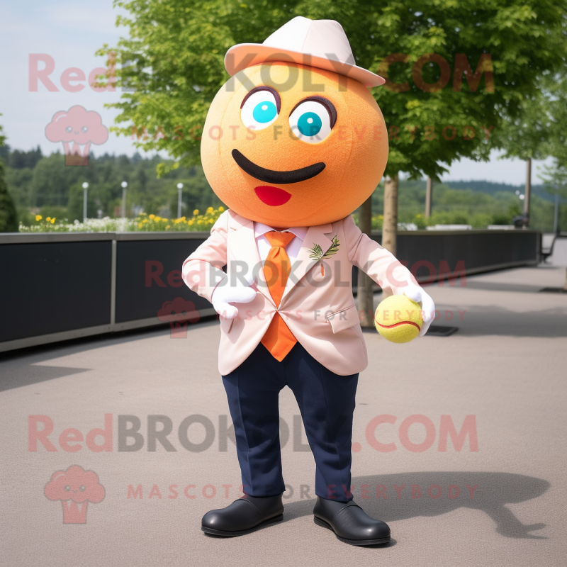 Peach Petanque Ball mascot costume character dressed with a Suit Jacket and Anklets Peach Petanque Ball mascot costume character dressed with a Suit Jacket and Anklets