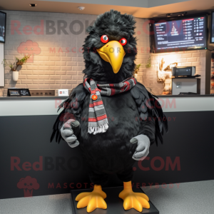 Black Chicken mascot costume character dressed with a Oxford Shirt and Scarf clips