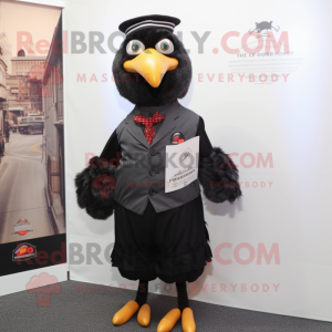 Black Chicken mascot costume character dressed with a Oxford Shirt and Scarf clips