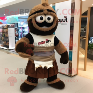 Brown Samurai mascot costume character dressed with a Board Shorts and Scarf clips