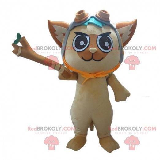 Gato mascote com capacete de piloto e galho - Redbrokoly.com