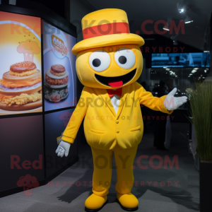 Yellow Burgers mascot costume character dressed with a Suit Jacket and Beanies
