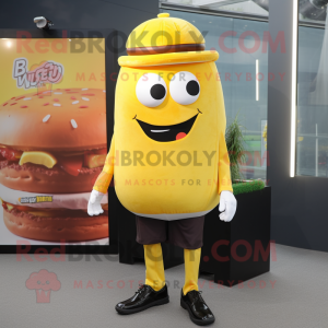 Yellow Burgers mascot costume character dressed with a Suit Jacket and Beanies