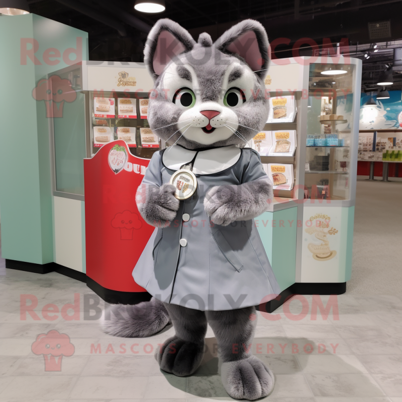 Gray Cat mascot costume character dressed with a A-Line Dress and Coin purses