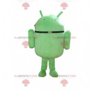 Android mascot, green robot costume, mobile phone disguise -