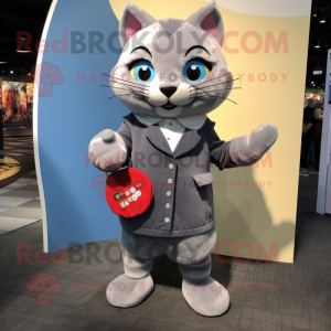 Gray Cat mascot costume character dressed with a A-Line Dress and Coin purses
