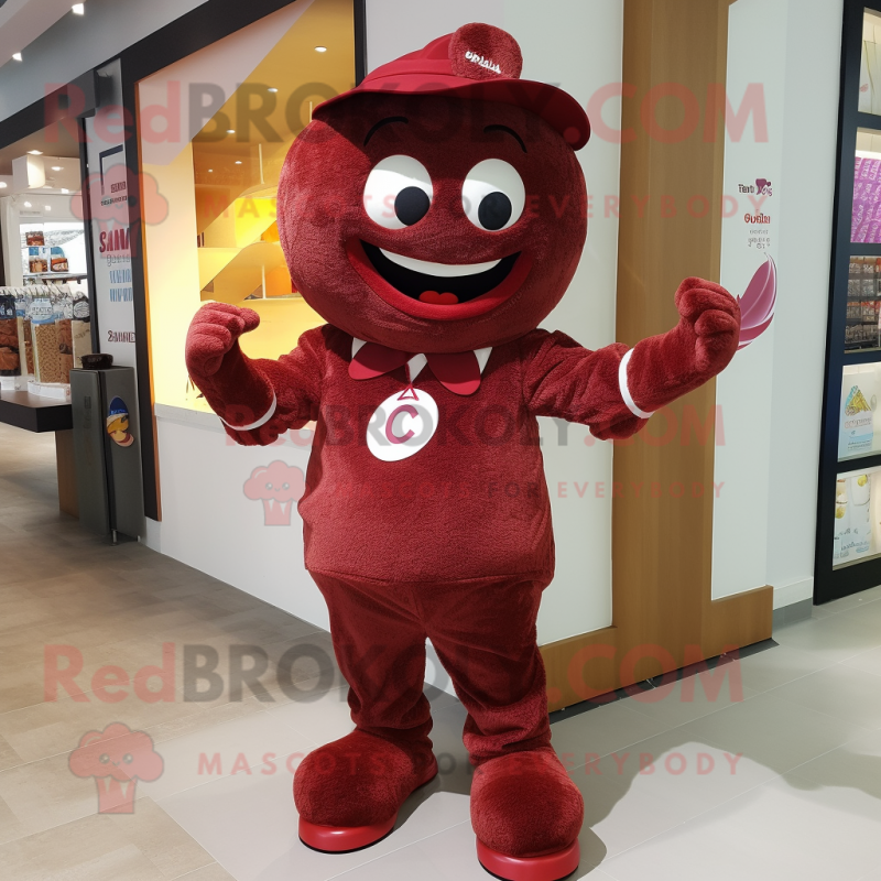 Maroon Candy mascot costume character dressed with a Chinos and Anklets