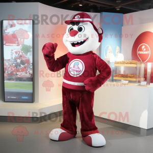 Maroon Candy mascot costume character dressed with a Chinos and Anklets