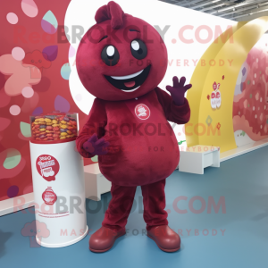 Maroon Candy mascot costume character dressed with a Chinos and Anklets