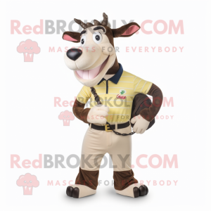 Cream Okapi mascot costume character dressed with a Polo Tee and Wallets