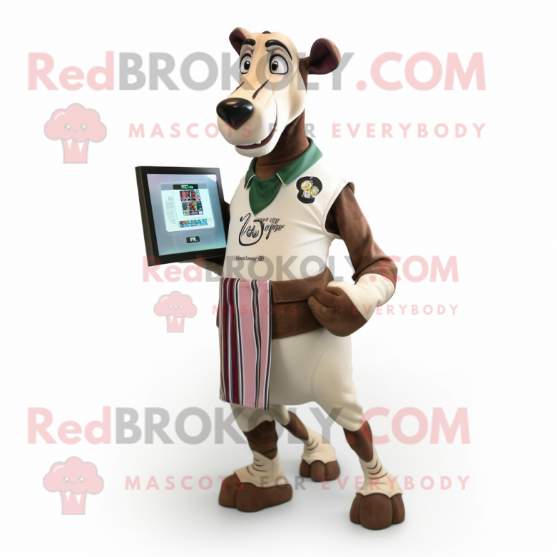 Cream Okapi mascot costume character dressed with a Polo Tee and Wallets