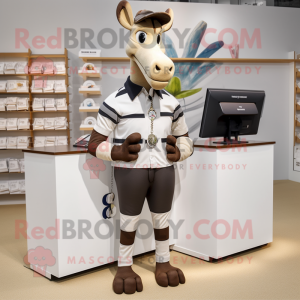 Cream Okapi mascot costume character dressed with a Polo Tee and Wallets