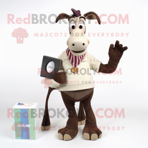 Cream Okapi mascot costume character dressed with a Polo Tee and Wallets