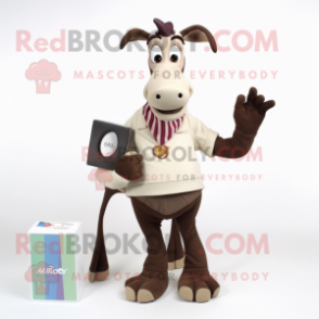 Cream Okapi mascot costume character dressed with a Polo Tee and Wallets