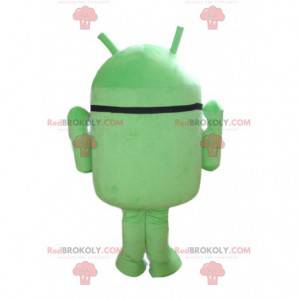 Android mascot, green robot costume, mobile phone disguise -