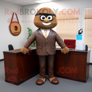 Brown Attorney mascot costume character dressed with a Suit Jacket and Keychains