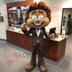 Brown Attorney mascot costume character dressed with a Suit Jacket and Keychains