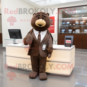 Brown Attorney mascot costume character dressed with a Suit Jacket and Keychains