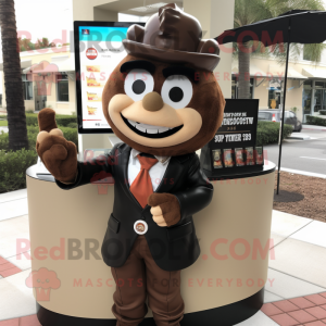 Brown Attorney mascot costume character dressed with a Suit Jacket and Keychains