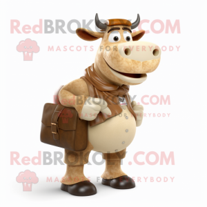 Tan Cow mascot costume character dressed with a Coat and Wallets