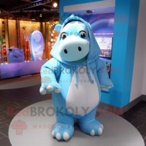 Sky Blue Hippopotamus mascot costume character dressed with a Hoodie and Necklaces