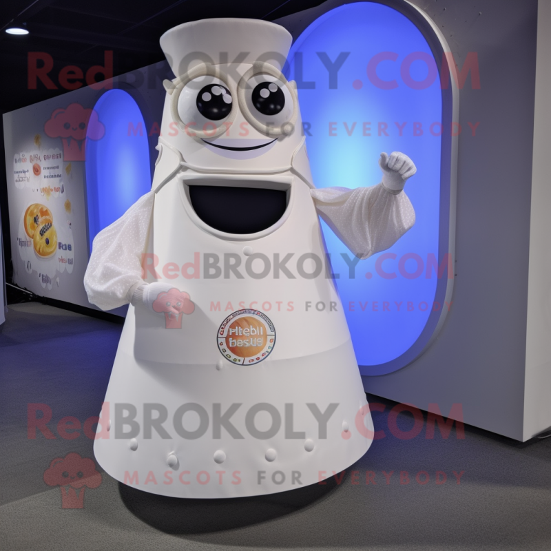 White Bottle Of Milk mascot costume character dressed with a Circle Skirt and Bracelets